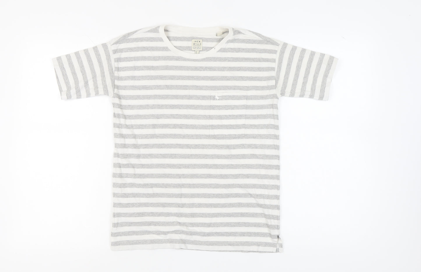 Jack Wills Women's Striped T-Shirt, Size 4, White/Grey