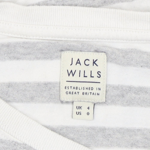 Jack Wills Women's Striped T-Shirt, Size 4, White/Grey