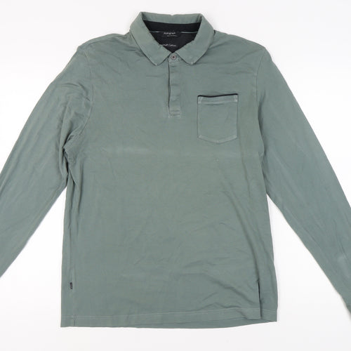 Marks and Spencer Men's Green Long Sleeve Polo L