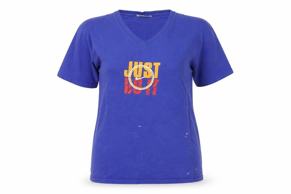 Front view of Nike Blue unisex t-shirt, m, v-neck, 100% cotton