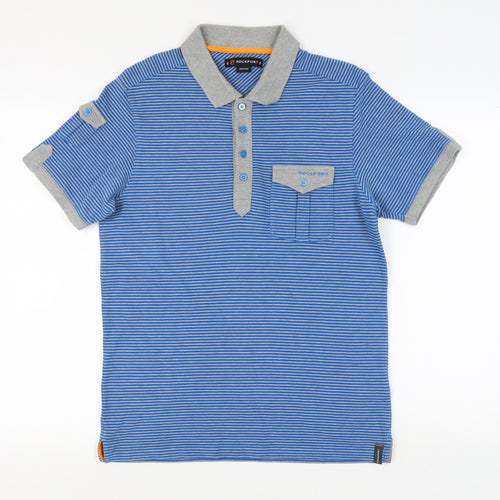 Rockport Men's Blue Striped Polo Shirt - Medium