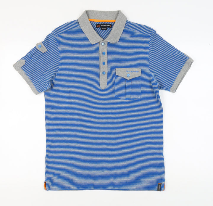 Rockport Men's Blue Striped Polo Shirt - Medium