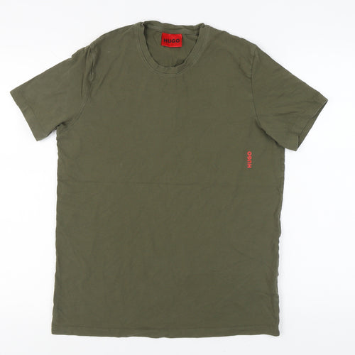 Hugo Men's Green Cotton T-Shirt, Regular Fit, M