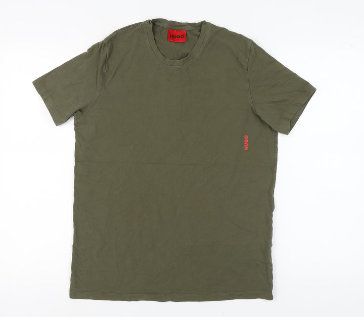 Hugo Men's Green Cotton T-Shirt, Regular Fit, M