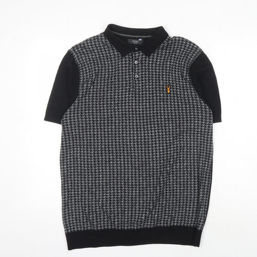 Next Men's Black Houndstooth Polo L