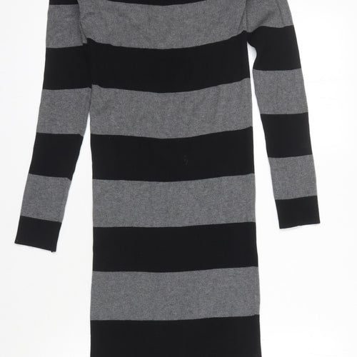 Oasis Women's Black Grey Striped Knit Dress M
