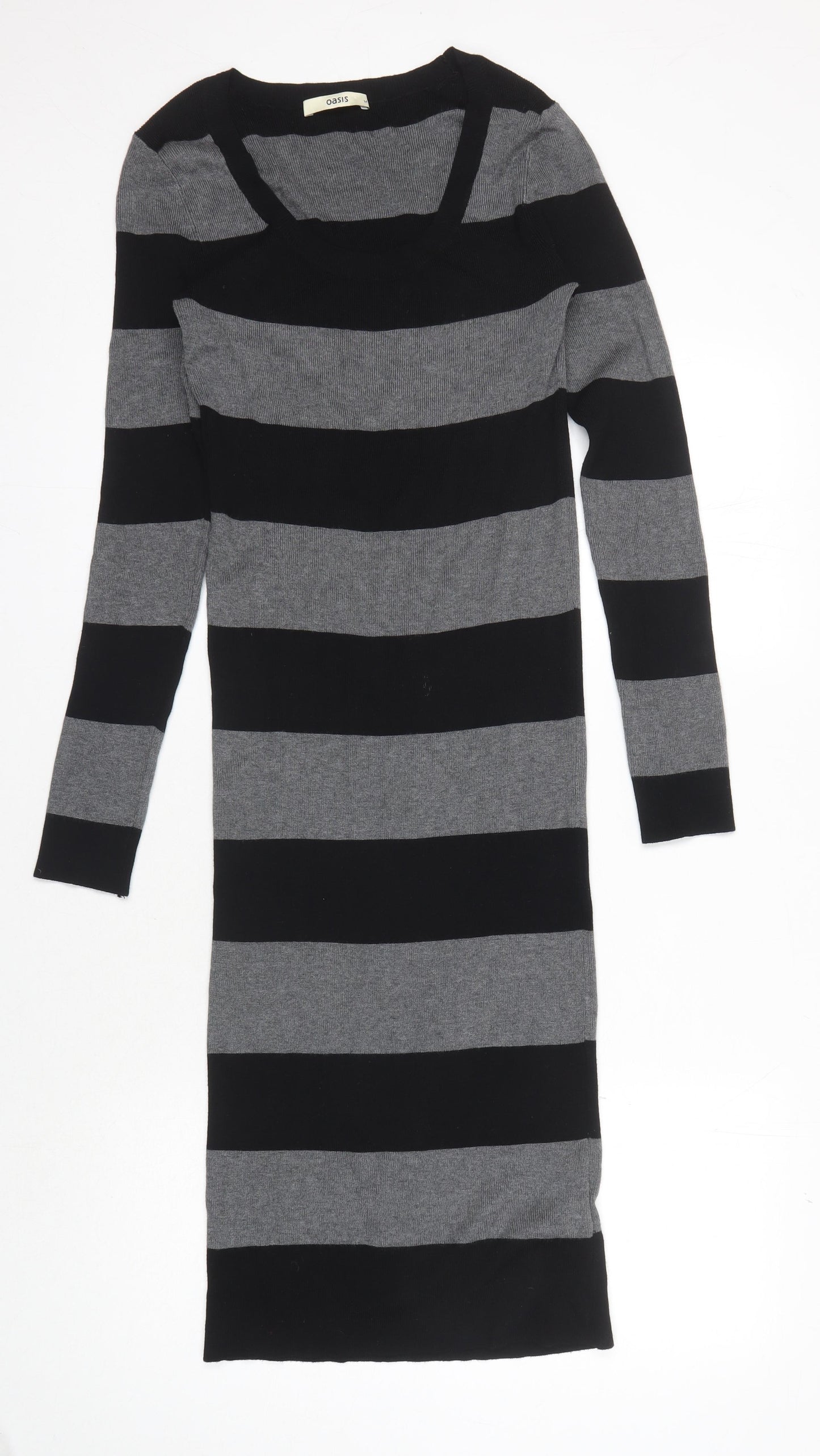 Oasis Women's Black Grey Striped Knit Dress M