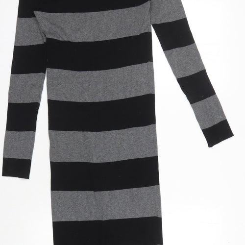 Oasis Women's Black Grey Striped Knit Dress M