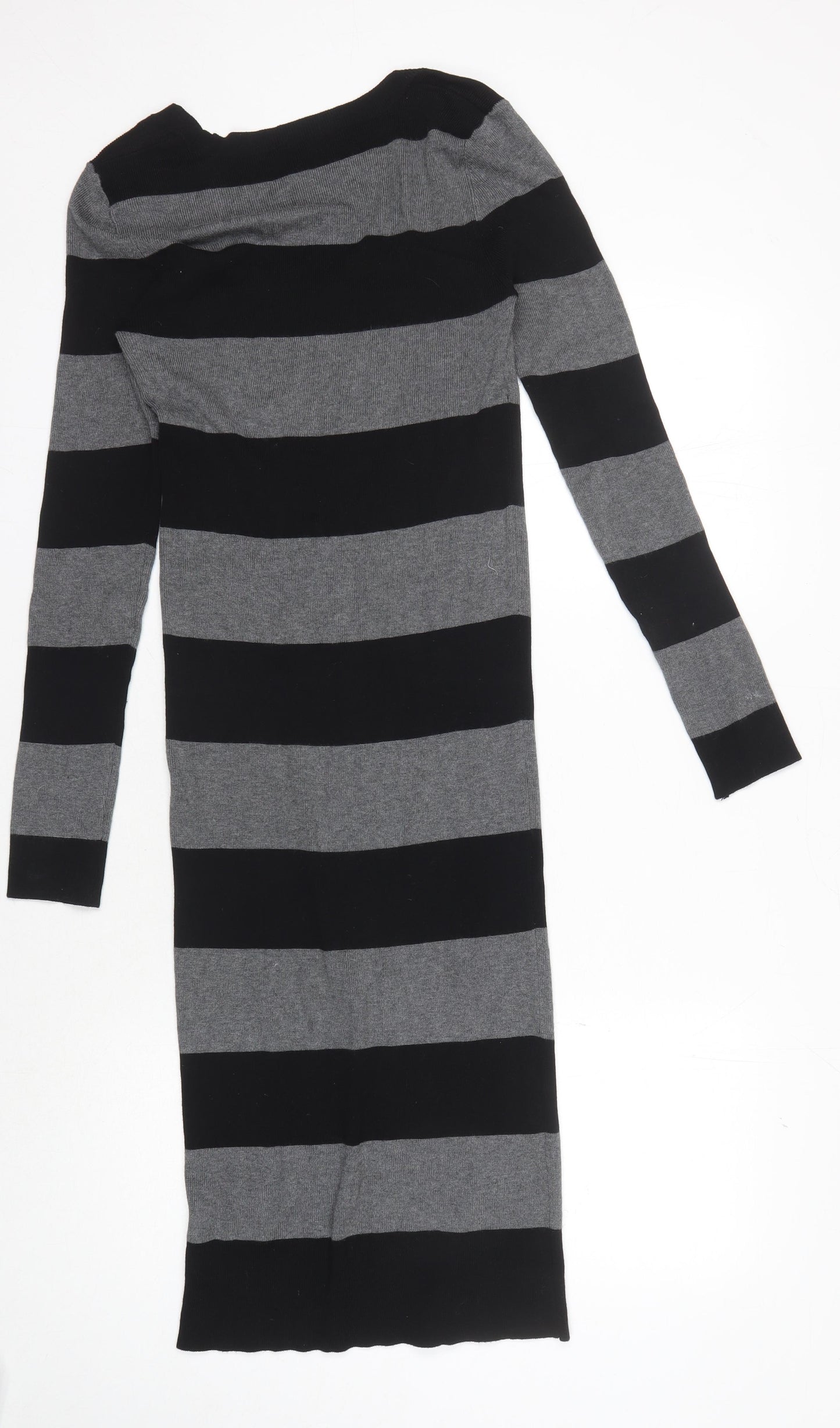 Oasis Women's Black Grey Striped Knit Dress M