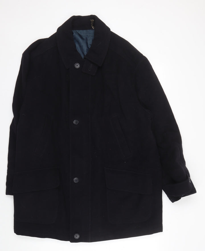 BR Menswear Men's Black Wool Overcoat - M