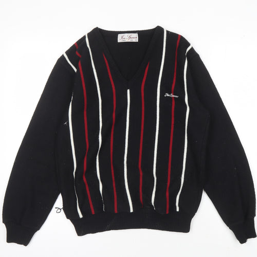 Jon Spencer Men's Black Striped V-Neck Pullover Jumper S