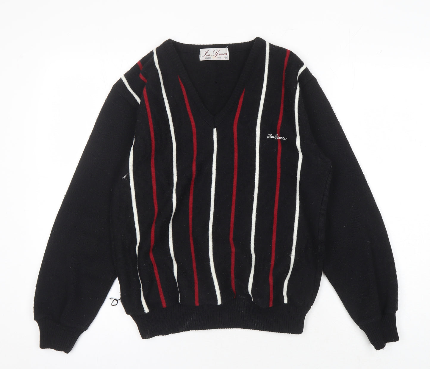 Jon Spencer Men's Black Striped V-Neck Pullover Jumper S