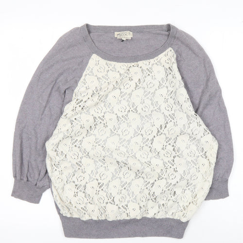 Next Women's Grey Pullover Jumper Size 14 with Lace Accents