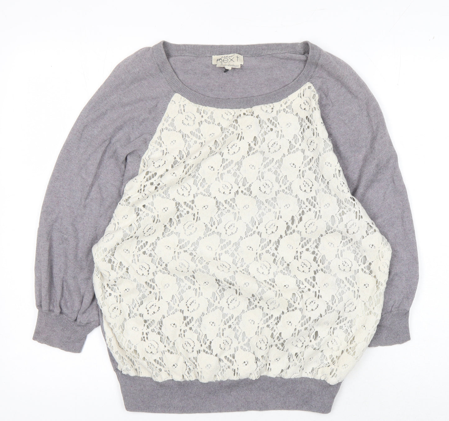 Next Women's Grey Pullover Jumper Size 14 with Lace Accents