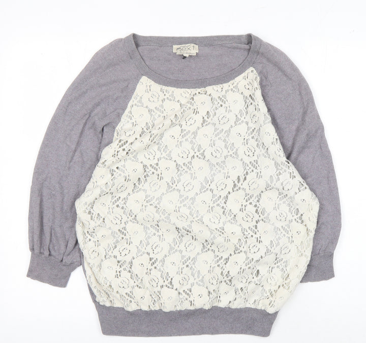 Next Women's Grey Pullover Jumper Size 14 with Lace Accents