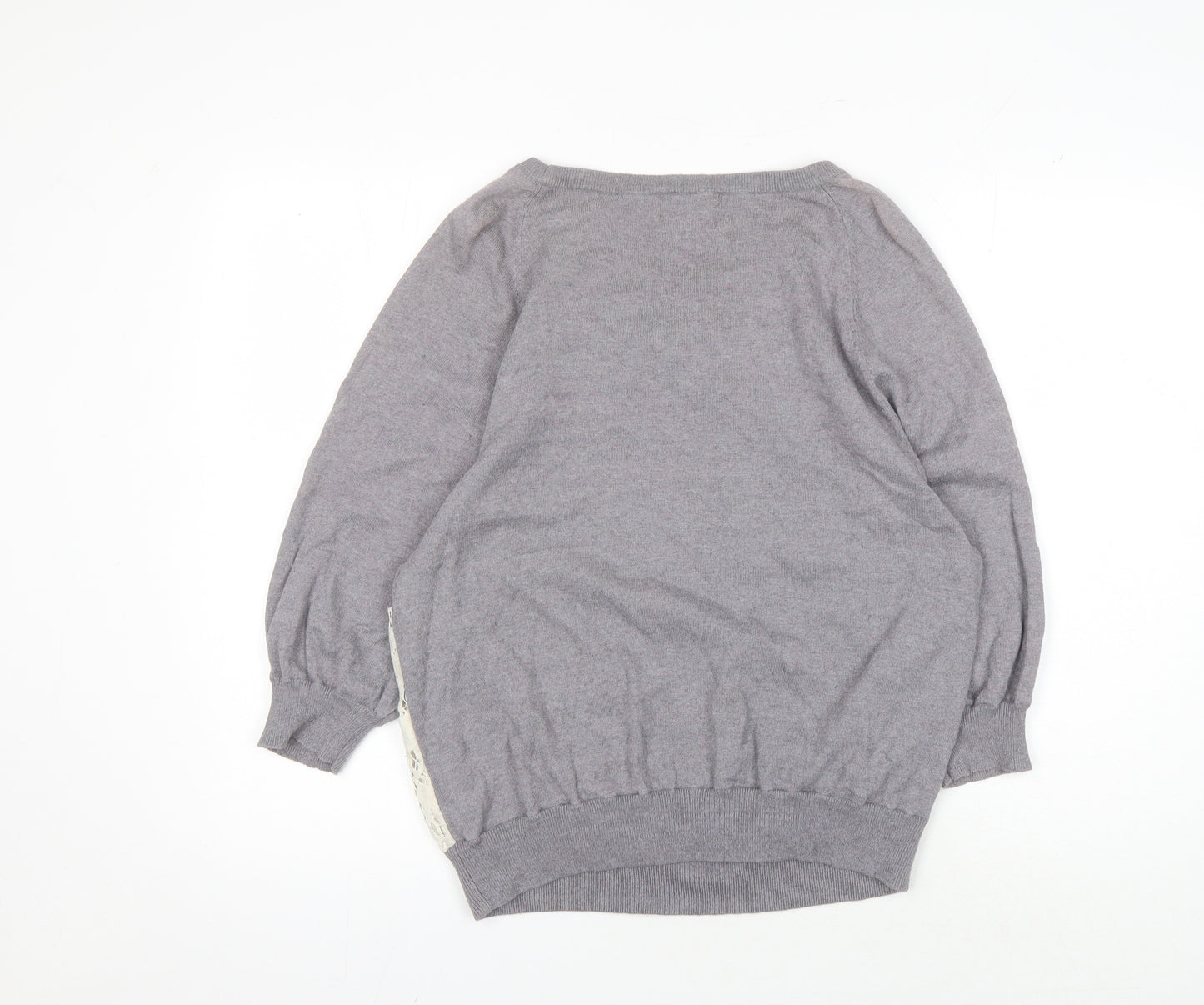 Next Women's Grey Pullover Jumper Size 14 with Lace Accents