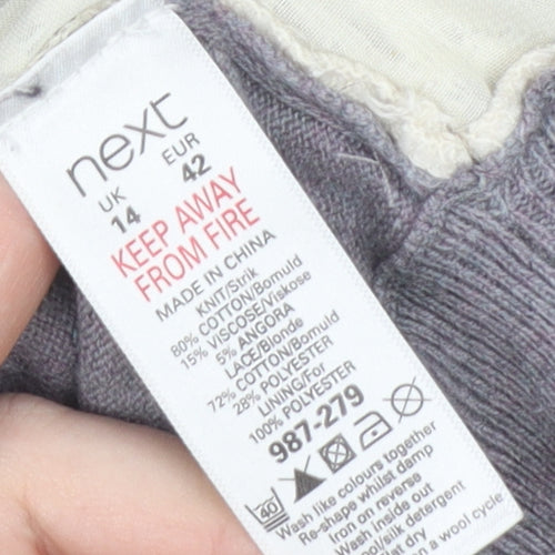 Next Women's Grey Pullover Jumper Size 14 with Lace Accents