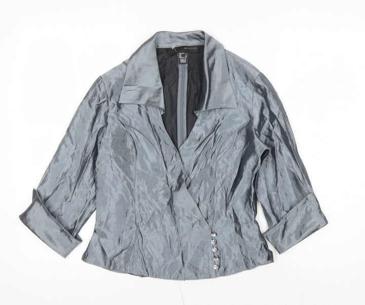 JS Boutique Women's Grey Wrap Blouse Size 6 Formal