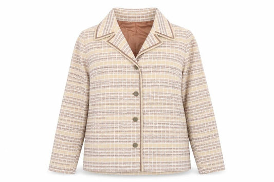 Front view of Fulton Women's Beige Check Jacket, size 18