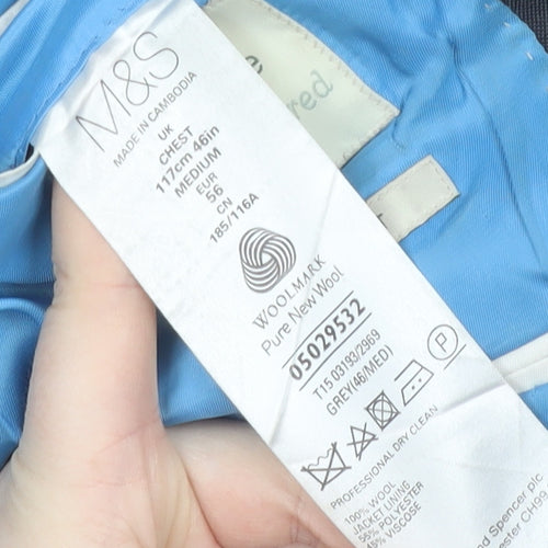 Marks and Spencer Men's Grey Suit Jacket 46R Single-Breasted