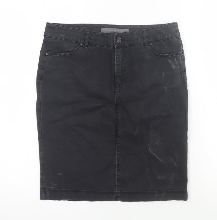 Zara Women's Black Denim Pencil Skirt Knee Length Size 6
