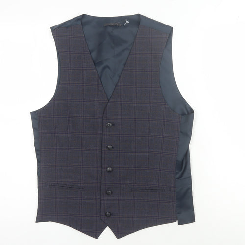 Marks and Spencer Men's Blue Plaid Waistcoat 36R