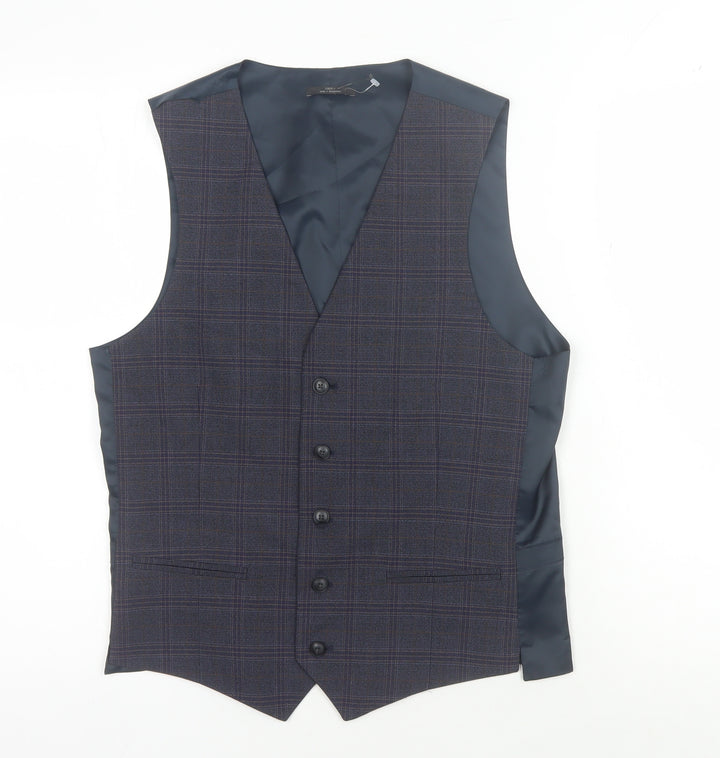 Marks and Spencer Men's Blue Plaid Waistcoat 36R