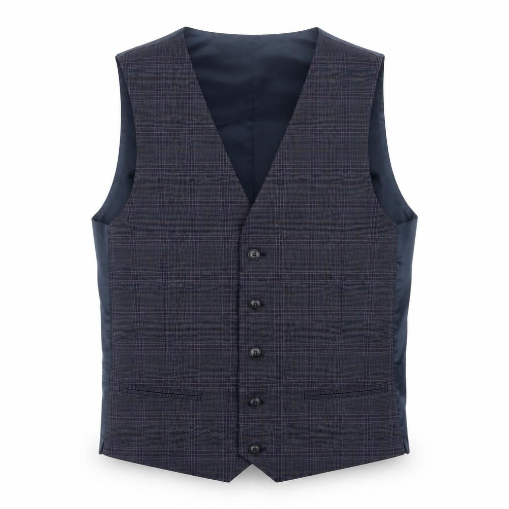 Front view of Marks & Spencer Men's Blue Plaid Waistcoat 36R