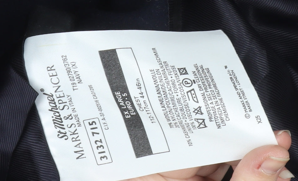 Marks and Spencer Men's Navy Wool Cashmere Overcoat XL