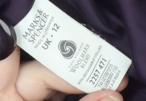 Marks and Spencer Women's Purple Wool Overcoat, Size 12