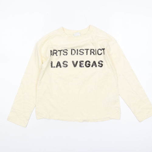 Zara Girls Ivory Long Sleeve T-Shirt 9 Years Graphic Print