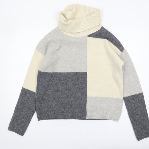 C&C California Womens Grey Geometric Roll Neck Jumper L