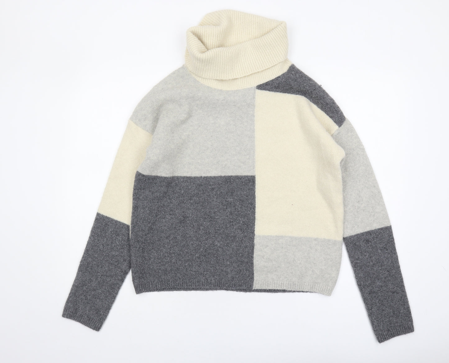 C&C California Womens Grey Geometric Roll Neck Jumper L