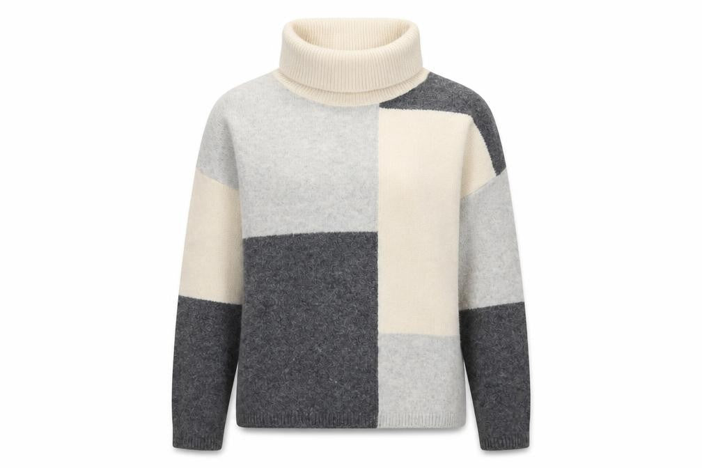 Front view of C&C California women’s grey geometric roll neck jumper l