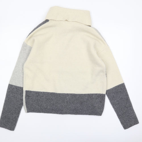 C&C California Womens Grey Geometric Roll Neck Jumper L