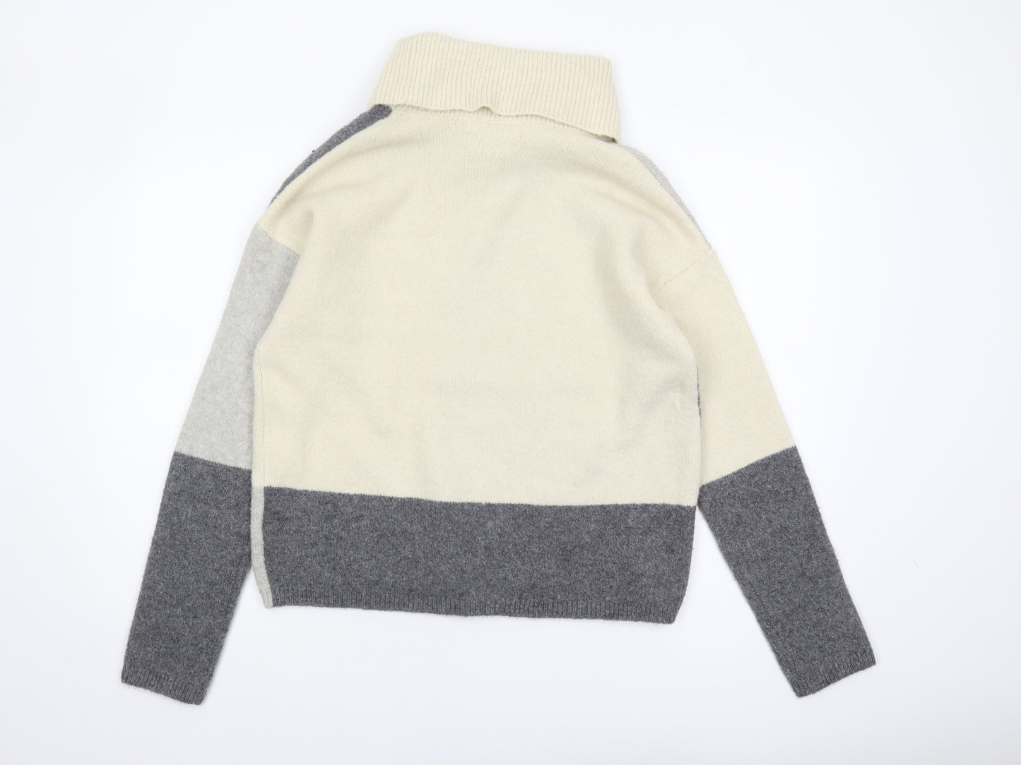 C&C California Womens Grey Geometric Roll Neck Jumper L