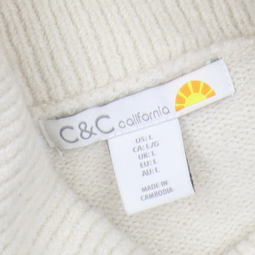 C&C California Womens Grey Geometric Roll Neck Jumper L