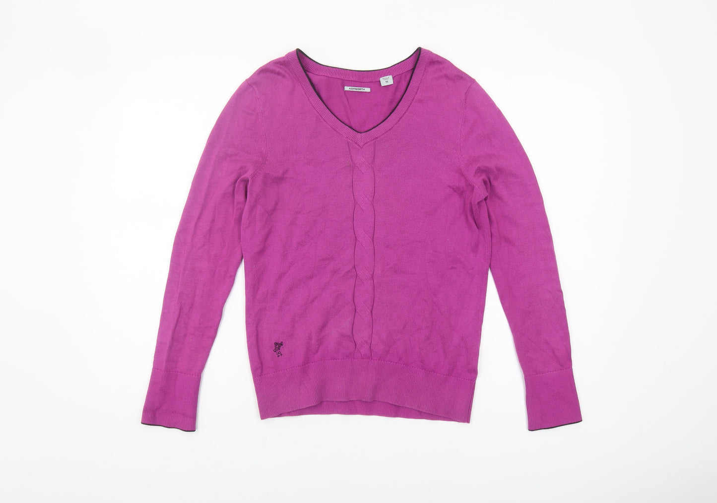 Ashworth Women's Purple V-Neck Cotton Pullover Jumper Size 10