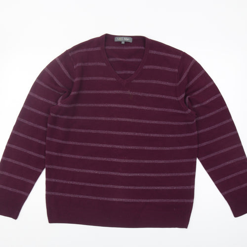 Marks and Spencer Men's Purple Striped Pullover Jumper M