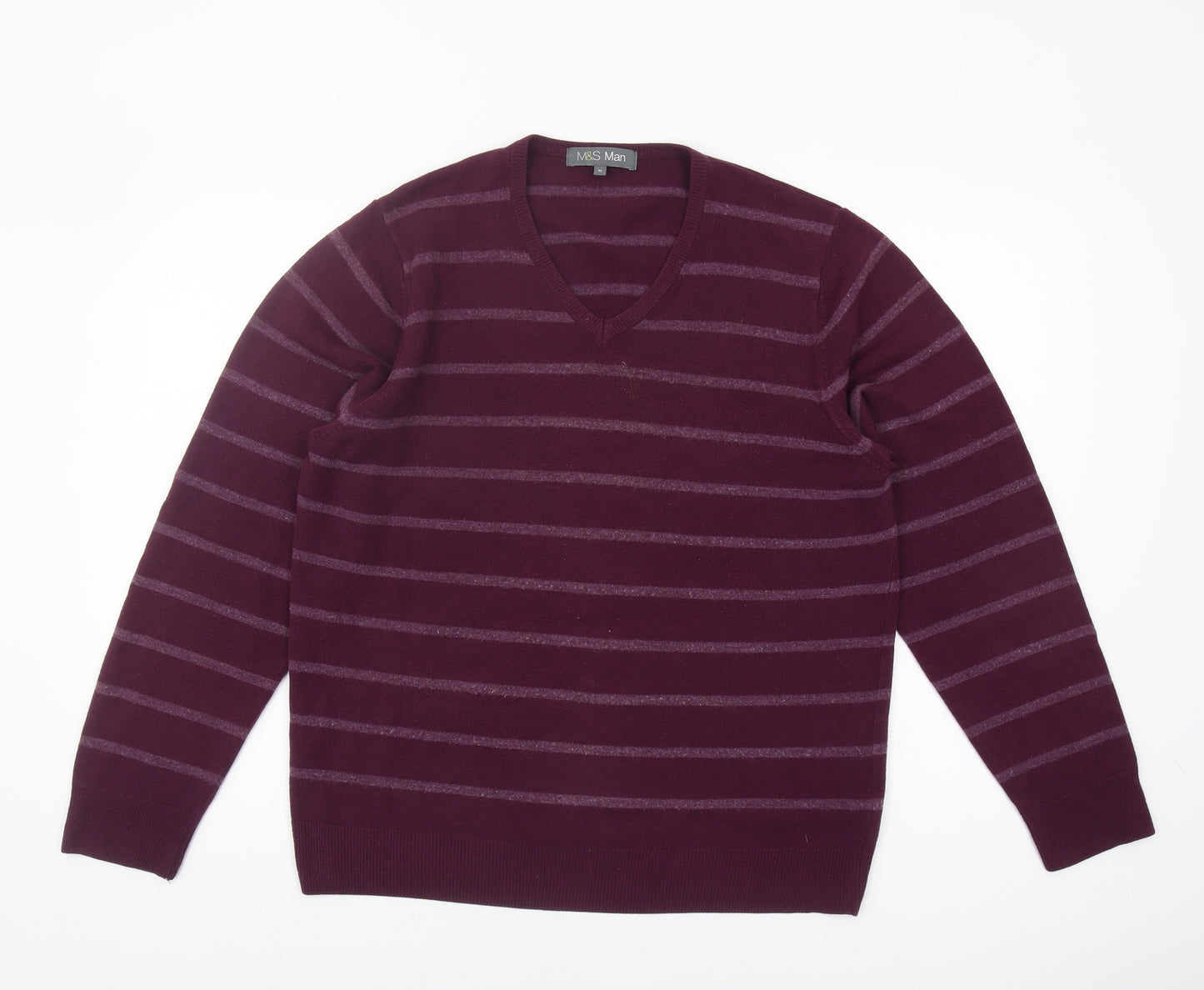 Marks and Spencer Men's Purple Striped Pullover Jumper M