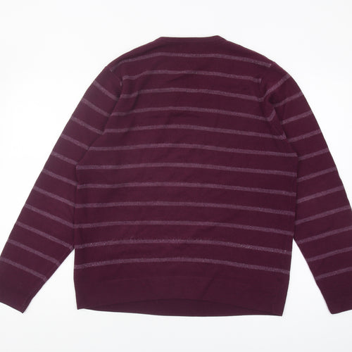 Marks and Spencer Men's Purple Striped Pullover Jumper M