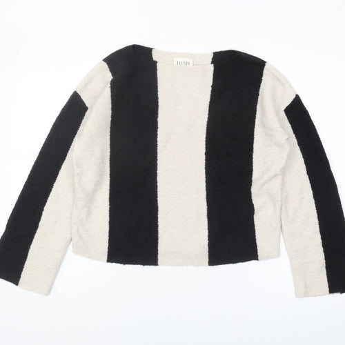Hush Women's XS Black Beige Striped Pullover Jumper