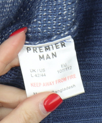 Premier Man Blue Full Zip Geometric Knit Jumper L