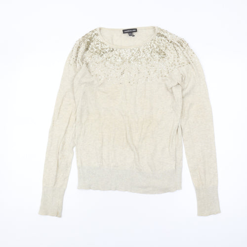 Warehouse Women’s Beige Sequin Pullover Jumper Size 8