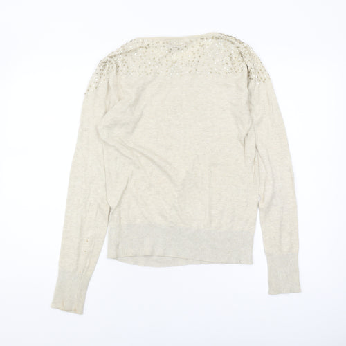 Warehouse Women’s Beige Sequin Pullover Jumper Size 8