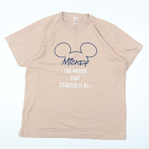 Uniqlo Disney Beige XL Men's T-Shirt - Mickey Mouse Crew Neck