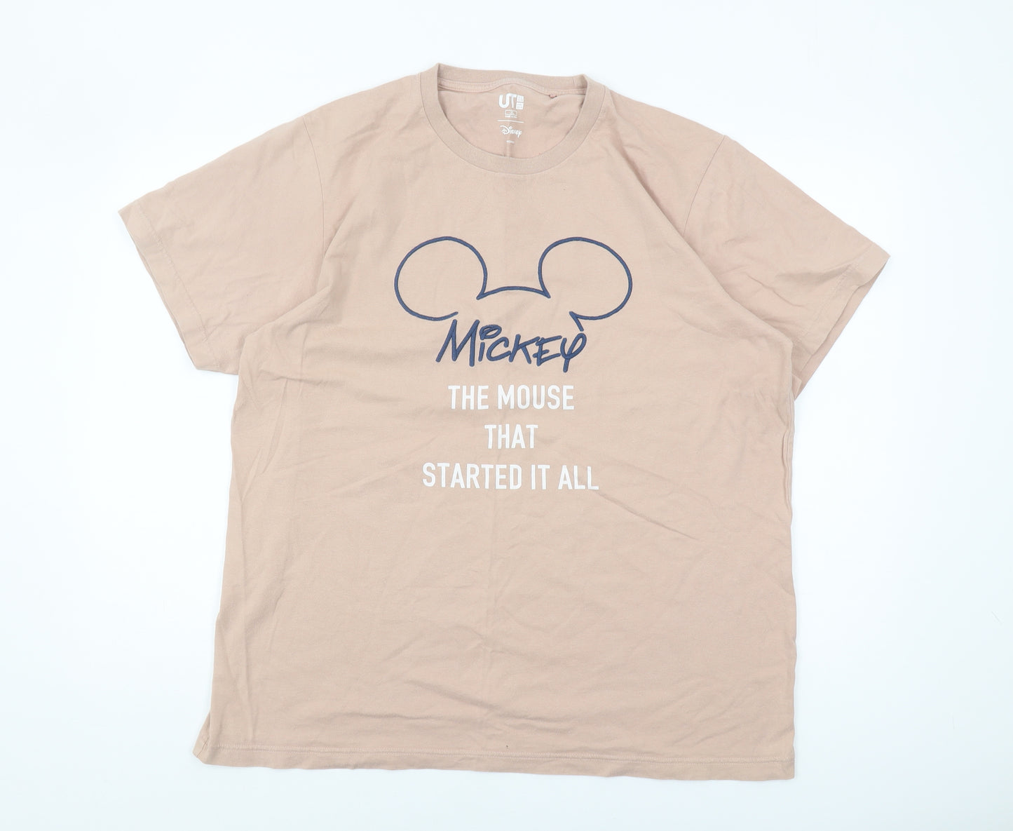 Uniqlo Disney Beige XL Men's T-Shirt - Mickey Mouse Crew Neck
