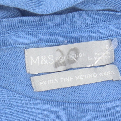 Marks and Spencer Women’s Blue Merino Wool Pullover Jumper, Size 20