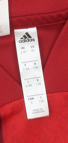 Adidas Boys Red 4-5Y Football Polo Shirt