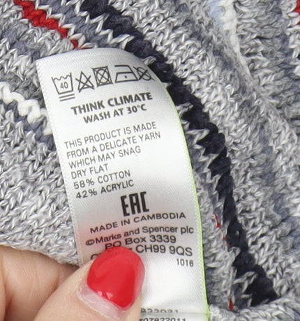 Marks and Spencer Women's Grey Fair Isle Pullover Jumper Size 14